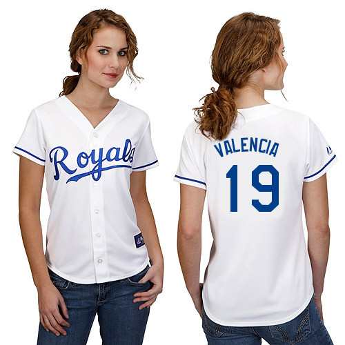 Danny Valencia #19 mlb Jersey-Kansas City Royals Women's Authentic Home White Cool Base Baseball Jersey